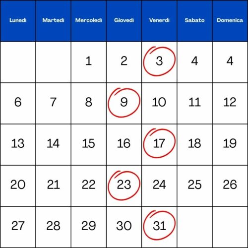 Calendario ottobre 2025 con evidenziati i giorni in cui si svolge l'esame baropodometrico