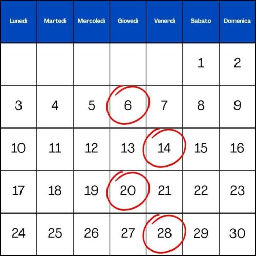 Calendario novembre 2025 con le date degli appuntamenti per l'esame baropodometrico cerchiate in rosso