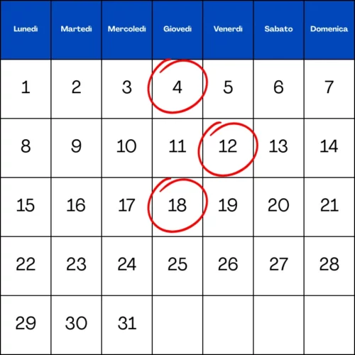 Calendario mese di dicembre con le date degli appuntamenti per l'esame baropodometrico evidenziate